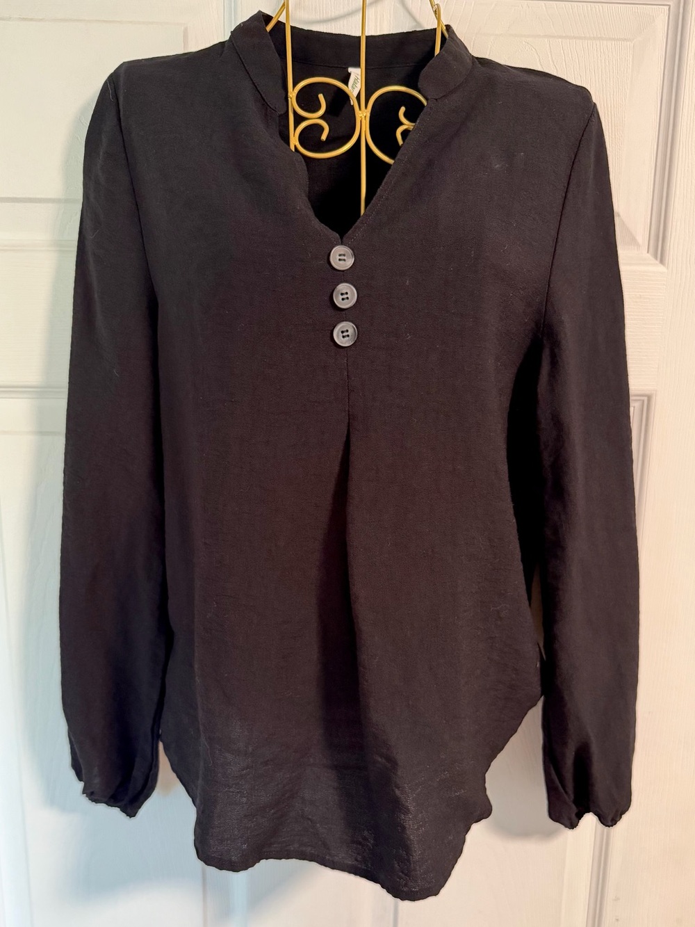Black V-Neck Button Front Women's Top